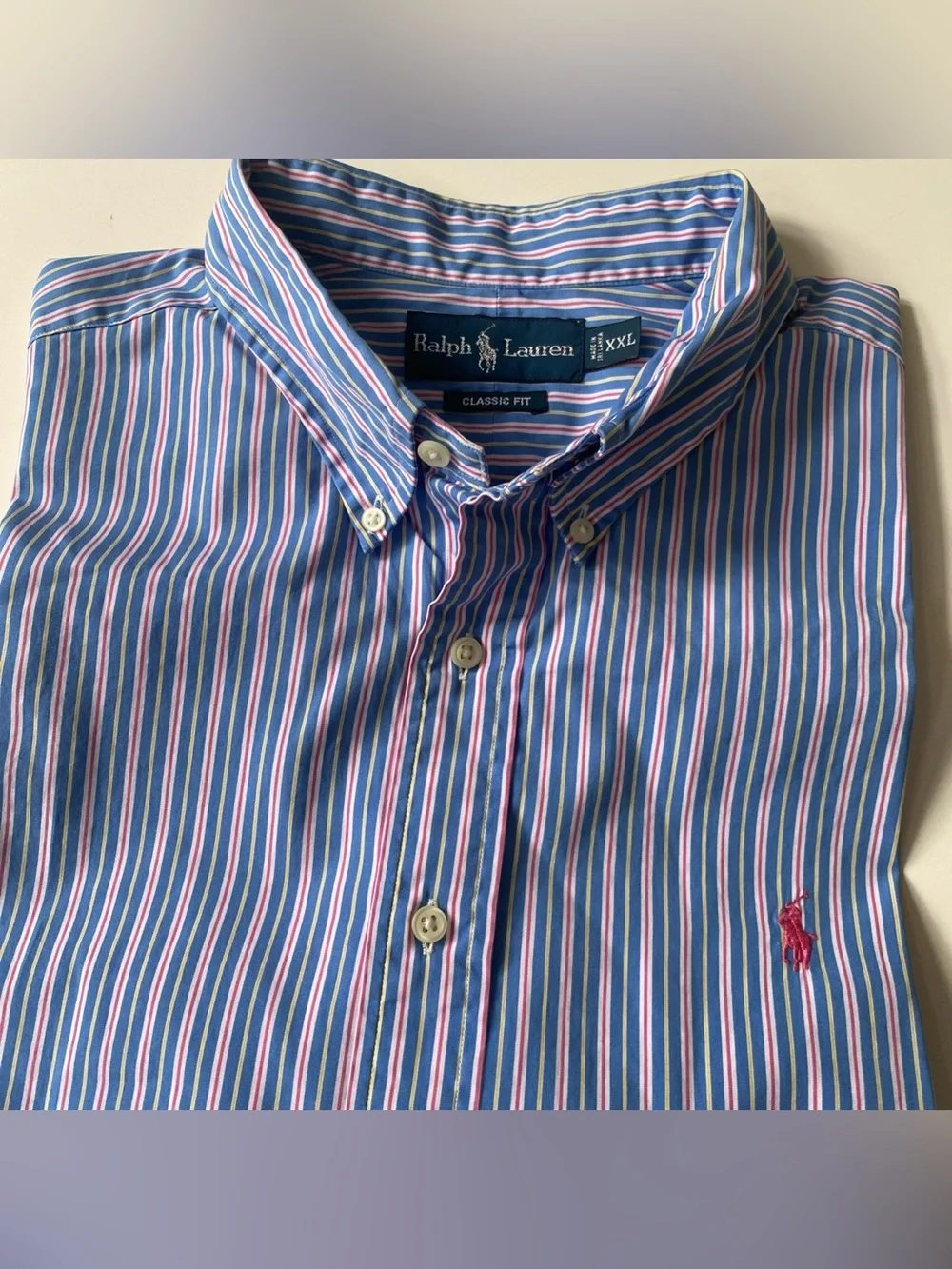 Ralph Lauren Men’s Classic Fit Button-Down Shirt — Blue Pink Stripes XXL